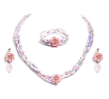 Gempro Pink Flowers Layered Necklace Jewelry Combo Set for Girls | Age - 4 to 12 Years