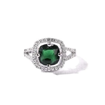 Gempro 925 Silver Hallmark Crystal Elegant Style Ring for Women & Girls (Green_US 7)
