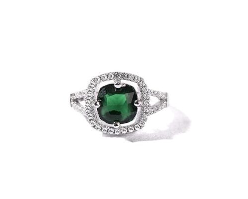 Gempro 925 Silver Hallmark Crystal Elegant Style Ring for Women & Girls (Green_US 7)