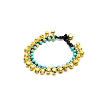 Gempro Gems Jewelry Genuine Turquoise Beads with Bells Designer Fashion Gemstones Bracelet for Women