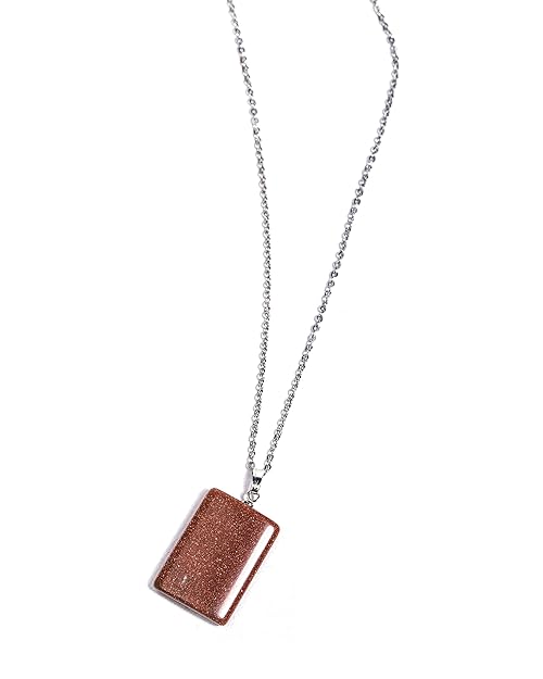 Gempro Genuine Sunstone Gemstone Rectangular Silver Chain Pendant for Women - Image 2