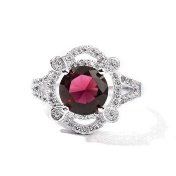 Gempro 925 Silver Hallmark Red Crystal Finger Ring for Women (US Size 6.5)