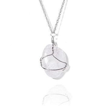Gempro Genuine Gemstone Clear Quartz Cage Pendant Necklace for Women