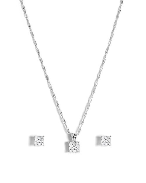 Gempro Princess Cut Solitaire Pendant and Earrings Set for Women - Image 4