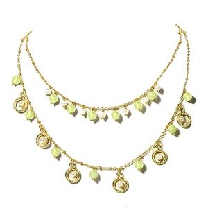 Gempro Genuine Jade Stone Pearls Designer Layered Charms Necklace for Women