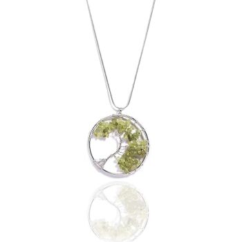 Gempro Genuine Gemstone Peridot Chips Tree Of Life Chain Pendant for Women