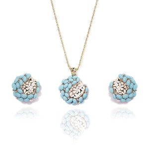 Gempro Enamel Turquoise Trendy Pendant Necklace Earring Set for Women
