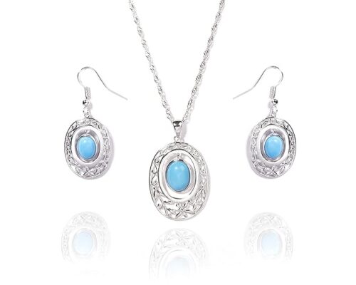 Gempro Genuine Turquoise Fortune Gemstone Chain Pendant Jewelry Set for Women