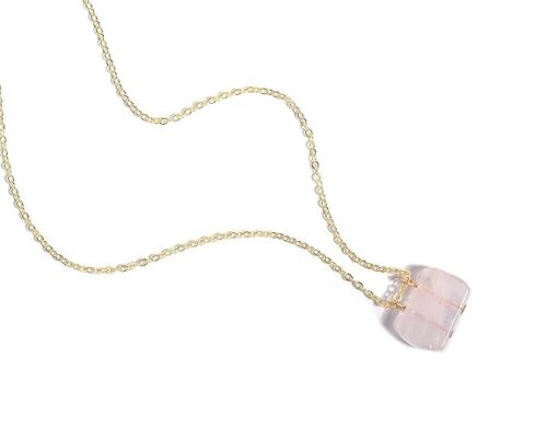 Gempro Genuine Rose Quartz Gemstone Bar Gold Plated Chain Pendant for Women, Pink - Image 6