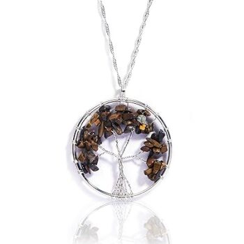 Gempro Genuine Tiger's Eye Gemstone Tree of Life Healing Silver Chain Pendant for Women