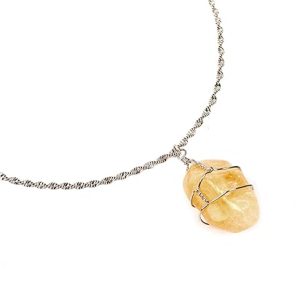 Gempro Genuine Citrine Gemstone Chain Pendant Necklace for Women, Yellow