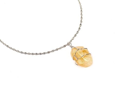 Gempro Genuine Citrine Gemstone Chain Pendant Necklace for Women, Yellow