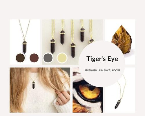 Gempro Tiger’s Eye Crystal Point Gold Tone Chain Pendant for Women - Image 6