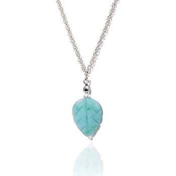 Gempro Gemstone Leaf Silver Chain Pendant for Women
