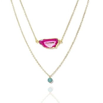 Gempro Genuine Druzy Agate Designer Brooch Layered Necklace for Women