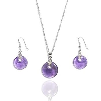Gempro Natural Amethyst Gemstone Money Magnet Donut Pendant & Earrings Set for Women