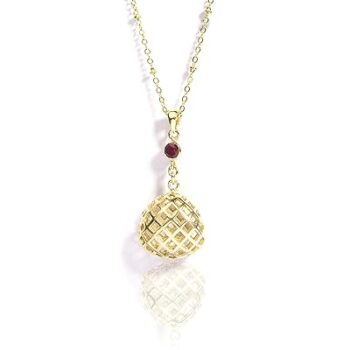 Gempro Genuine Red Ruby Gemstone Filigree Golden Chain Pendant for Women