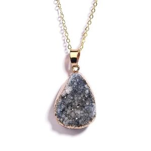 Gempro Certified Blue Druzy Gold Plated Chain Pendant for Women