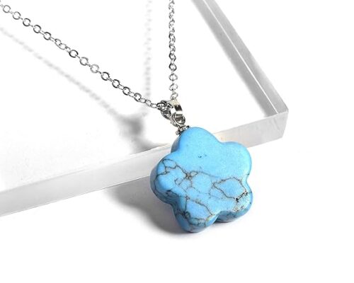Gempro Certified Natural Turquoise Gemstone Flower Silver Chain Pendant Necklace for Women, Blue - Image 4