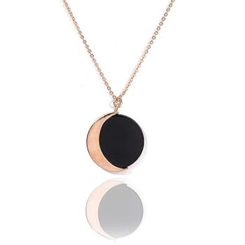 Gempro Genuine Onyx Gemstone Contemporary Rose Gold Chain Pendant Necklace for Women, Black