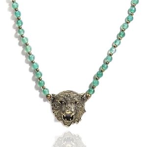 Gempro Genuine Gemstone Green Onyx Single Strand Necklace for Women