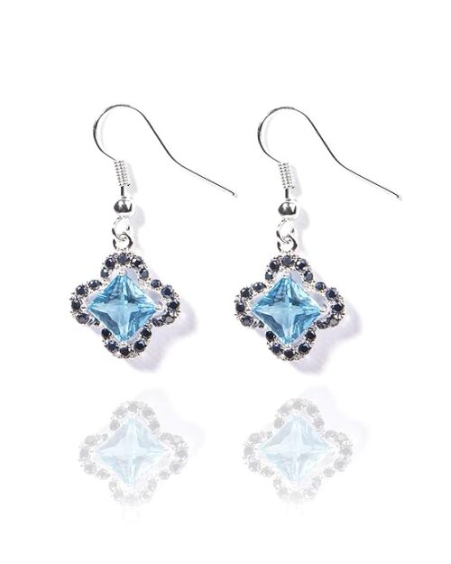 Gempro Blue Crystal Princess Cut Solitaire Pendant Earrings Set for Women - Image 2