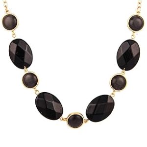 Gempro Created Cats Eye Gold Plated Designer Long Necklace for Women (Black)