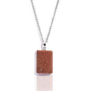 Gempro Genuine Sunstone Gemstone Rectangular Silver Chain Pendant for Women