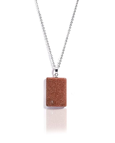 Gempro Genuine Sunstone Gemstone Rectangular Silver Chain Pendant for Women