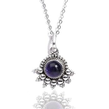 Gempro Genuine Amethyst Gemstone 925 Sterling Silver Bohemian Pendant for Women
