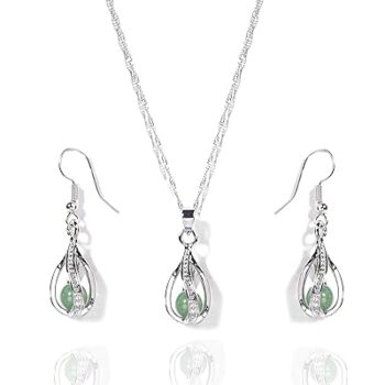 Gempro Birthstone Elegant Silver Pendant Drop Earring Gemstone Set for Women