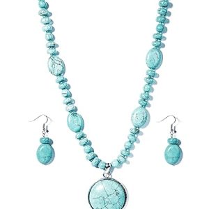 Gempro Genuine Turquoise Gemstone Pendant Necklace Earrings Set for Women