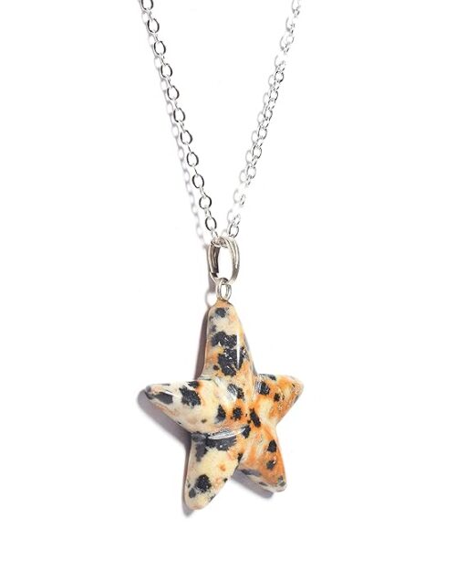 Gempro Genuine Dalmatian Gemstone Silver Chain Star Pendant Necklace for Girls, White & Black - Image 7
