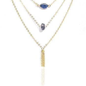 Gempro Genuine Lapis Lazuli Gemstone Gold Plated Layered Chains Necklace for Women, Blue