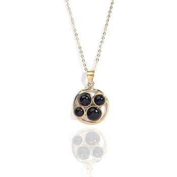 Gempro Genuine Onyx Gemstone Golden Chain Pendant Necklace for Women, Black