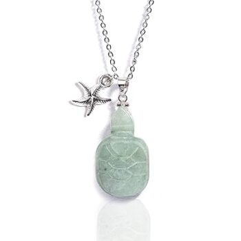 Gempro Natural Aventurine Gemstone Good Luck Fortune Turtle Chain Pendant for Women