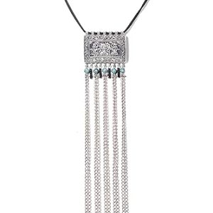 Gempro Genuine Gemstone Turquoise Ganesha Long Bohemian Temple Cord Pendant Necklace for Women