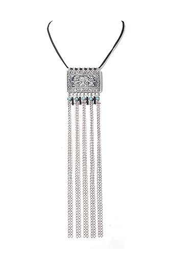 Gempro Genuine Gemstone Turquoise Ganesha Long Bohemian Temple Cord Pendant Necklace for Women