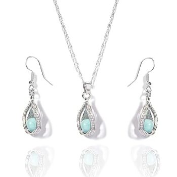 Gempro Birthstone Elegant Silver Pendant Drop Earring Gemstone Set for Women