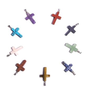 Gempro Natural Gemstones Set of 8 Holy Cross Chain Pendants Necklace for Easter Day Gifting