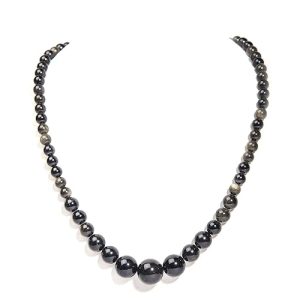 Gempro Genuine Gemstone Black Obsidian Gold Sheen Graduated Necklace for Women
