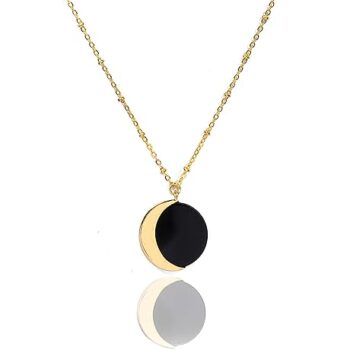 Gempro Certified Natural Onyx Gemstone Gold Plated Chain Pendant Necklace Women, Black