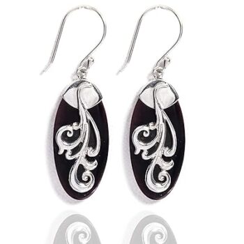 Gempro 925 Silver Certified Onyx Gemstone Marquise Leaf Drop Earrings Women