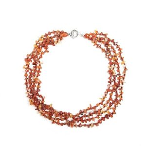 Gempro Gemstone Multi-Strands Chips Cluster Statement Beaded Long Carnelian Necklace