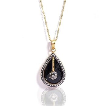Gempro Genuine Black Onyx Gemstone Gold Chain Pendant for Women