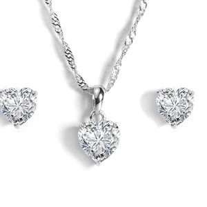 Gempro AAA Grade American Diamonds Solitairer Rhodium Chain Pendant Necklace Earrings Jewelry Sets for Women