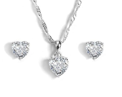 Gempro AAA Grade American Diamonds Solitairer Rhodium Chain Pendant Necklace Earrings Jewelry Sets for Women