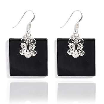 Gempro 925 Silver Certified Onyx Gemstone Drop Earrings for Women
