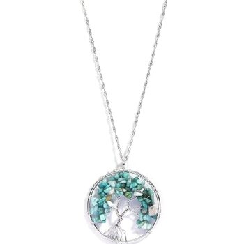 Gempro Genuine Chrysocolla Gemstone Tree of Life Healing Silver Chain Pendant for Women