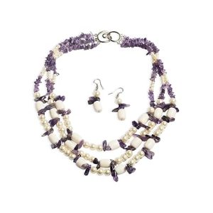 Gempro Genuine Amethyst,Pearl Gemstones Beaded Chain Necklace For Women